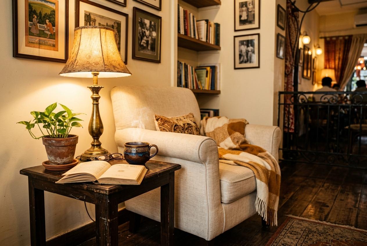 Quiet reading nook with coffee cup